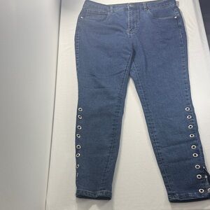 VENUS Indigo High Rise Skinny Jeans with Eyelet Side Trim